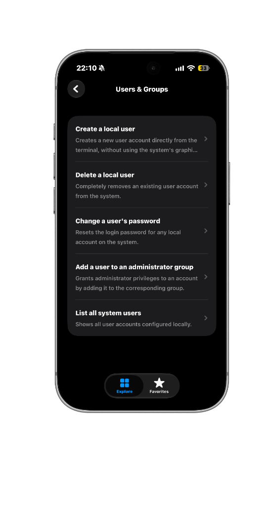 Users & Groups Category Task List